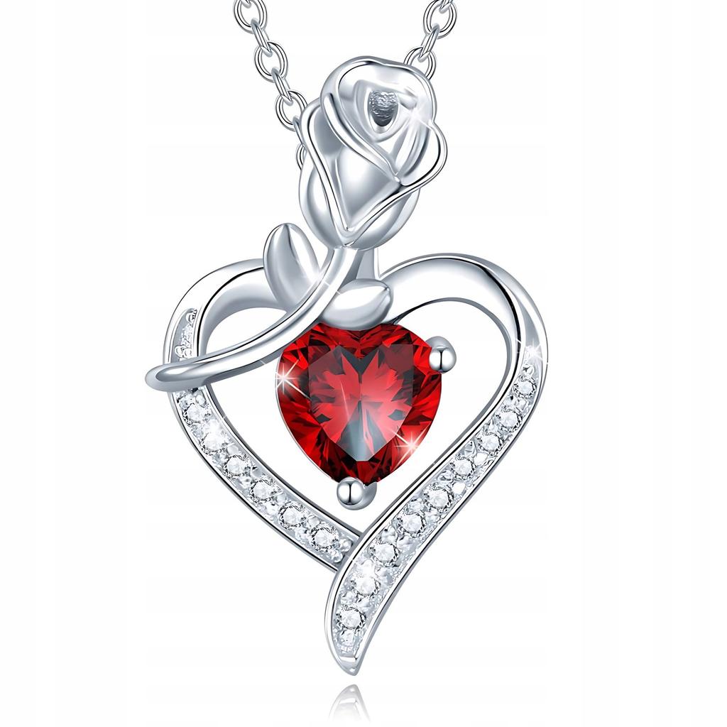 Silver Women' Pendant Necklace Chain Heart Cubic Zirconia Gift