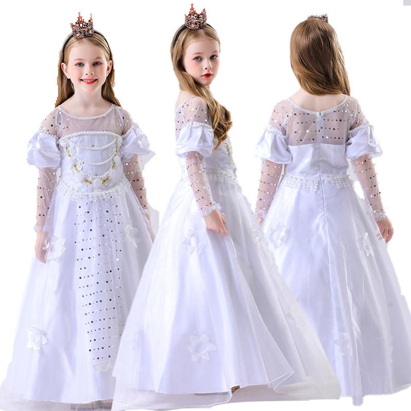 White Queen Costume For Children With Polyester Fabric For Theatrical Performances