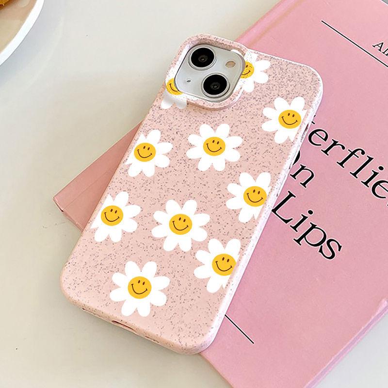

Модный чехол для телефона с изображением смайлика и цветка для iPhone 16 11 12 13 14 Pro Max 15 Pro 14 Plus X XR XS Max 8 7 Plus SE 2022, противоударный чехол для телефона iPhone 15 розовый