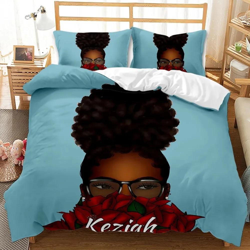 African American Black Girl Duvet Cover SetBlack Girl Magic Bedding Set3D Comforter CoverBirthday Gift for Black Women Girls