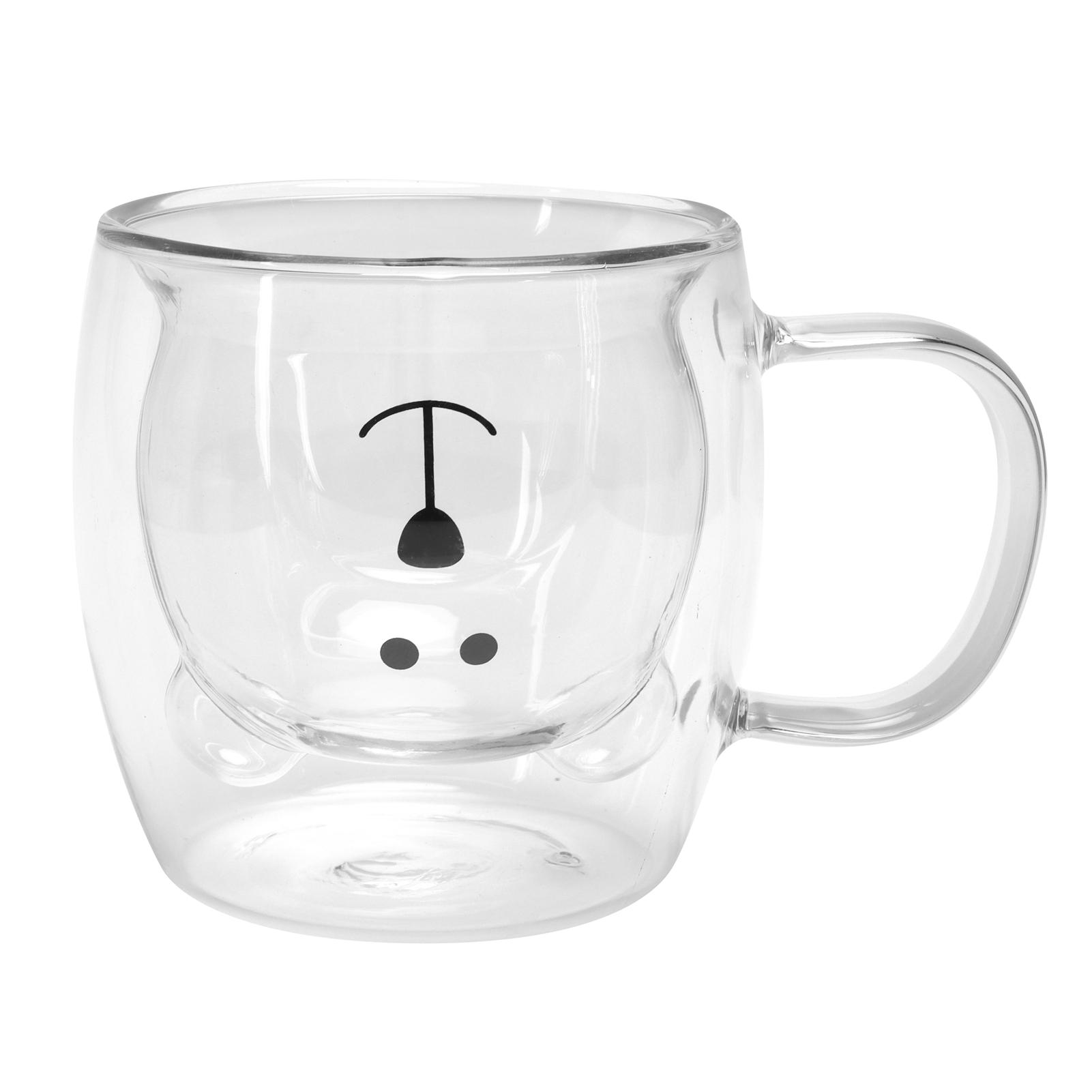 

250ml Bear Shaped Glass Cup Double Wall Water Tea Coffee Milk Mug with Handle for HomeTransparent прозрачный