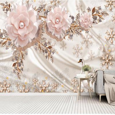 Mural Wallpaper 3D Stereo European Luxury Pink Flower Pearl Wall Paper Living Room TV Sofa Backdrop Luxury Home Decor Wall Mural Papel De Parede
