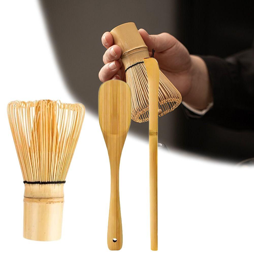 3in1 Food Grade Green Tea Powder Whisk Bamboo Japanese Chasen Traditional Matcha Whisk Set  Stirring