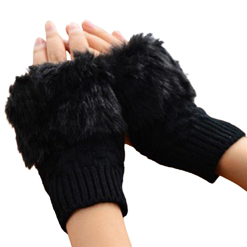 Mitaines Gants sans doigts Pour Femmes Dames Hiver Longueur Poignet Chaud Confortable Fourrure 1 Paire Tricoté