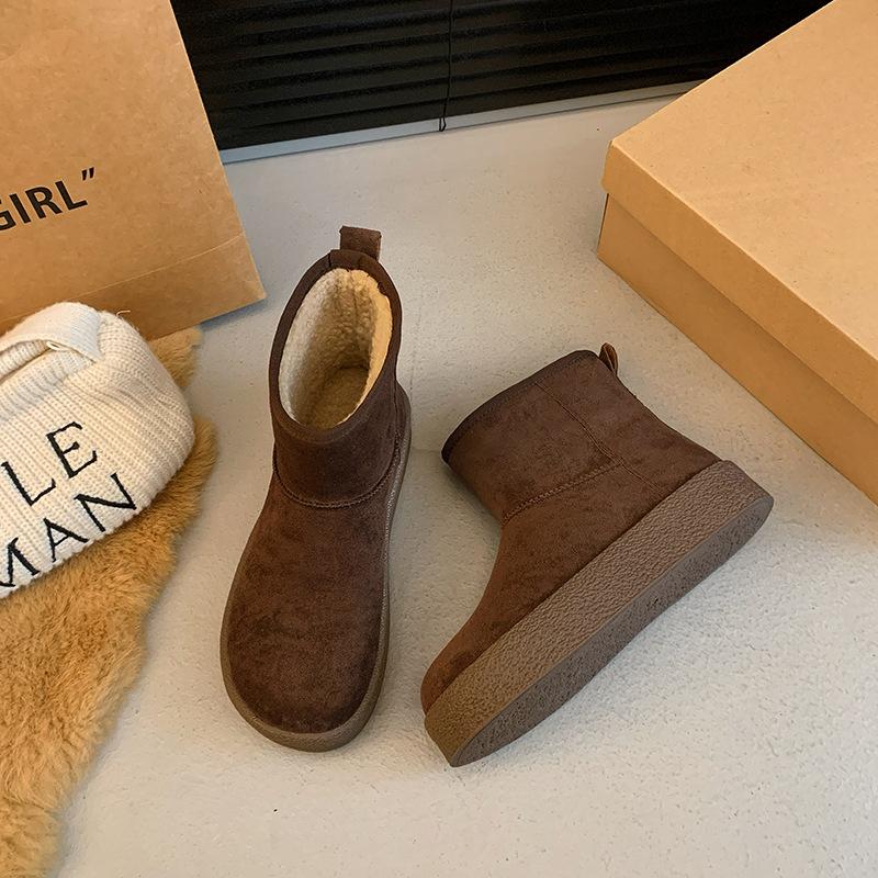 

Ботинки для снега женские зимние 2024 года на платформе короткие с мехом, утепленные и водонепроницаемые, северо-восточные большие хлопковые ботинки 35 темно-коричневого