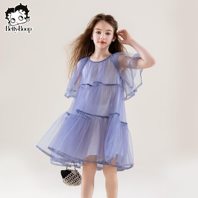 Girls' New Chinese Style Mesh Short Sleeve Princess Dress