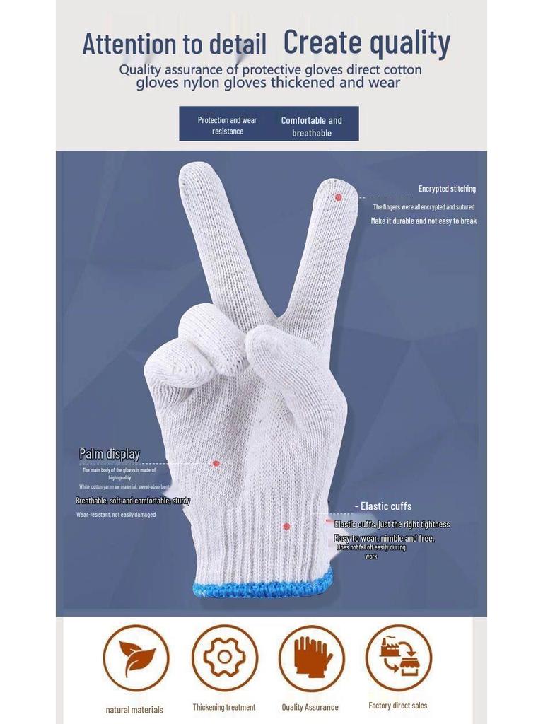 Slitstarka Halkfria Arbetsvantar i Bomull: Slitstarkt, förtjockat garn för konstruktion
