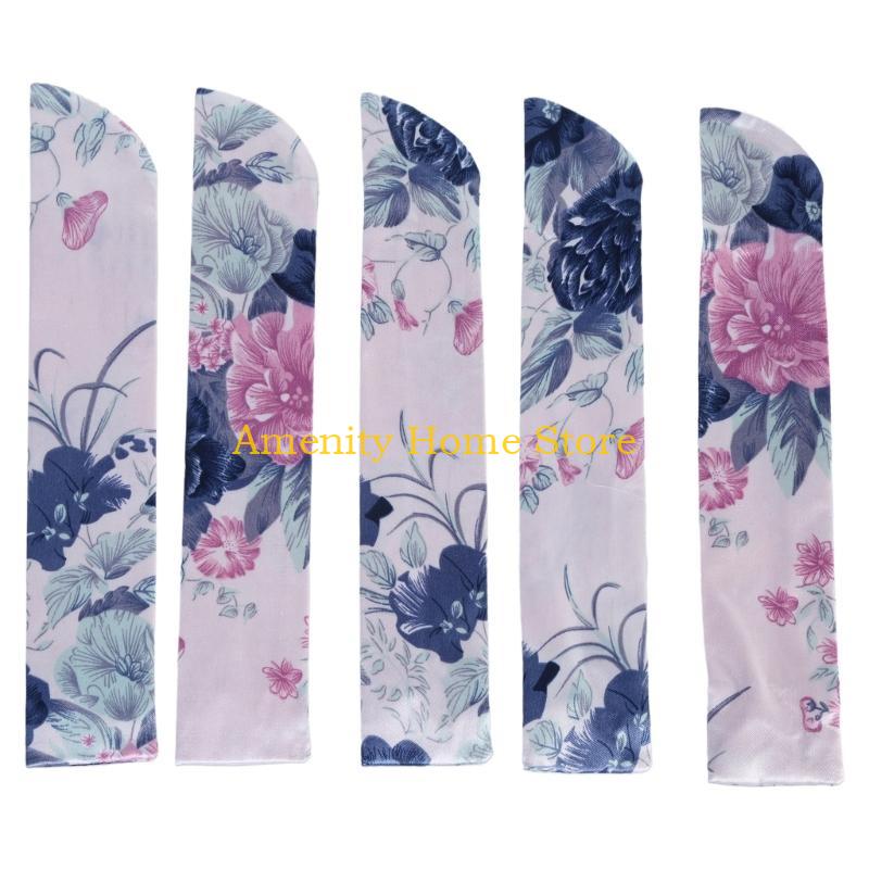 F26C 5Pcs Elegant Vintage Flower Folding Fan Silk Storage Bag Dustproof Protective Pouch Chinese Hand Fan Cover Case Sleeve