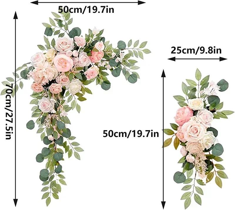 2 Pcs Artificial Wedding Arch Flowers Kit Wedding Flowers Garlands Silk Peony Flower Swag Welcome Sign Floral for Ceremony Party