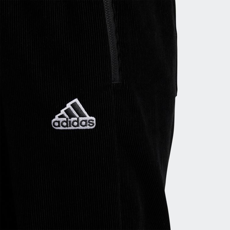 Adidas Embroidered Logo Corduroy Cuff Joggers Men Bottoms Black HG1837