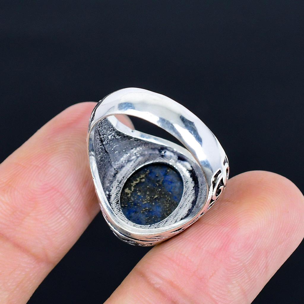 Lapis Lazuli Herrring 925 Sterling Silver Vintage Filigran Sigillring Antik Blå Ädelstenssmycke för Herrar Retro Statement Gåva