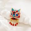Chinese Style Red Lion Dance Brooch - Women's Luxury Festive Accessory