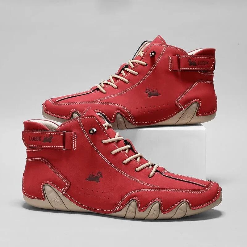 Fashion Men Casual Shoes Retro Handmade Leather Boots for Men Hight Top Sneakers Luxury Fashion Loafers Shoes Red Ankle Boots Women