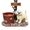 Cute Dog Flower Pot Ornament Solar Light Statue Animal Garden Puppy Sculpture