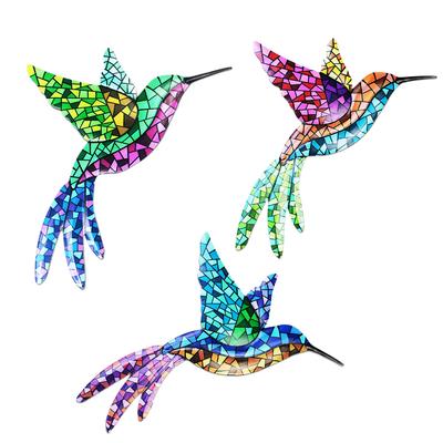 3Pcs Metal Hummingbird Wall Art Colorful Birds Sculpture Hanging Wall Decor for Indoor Outdoor Home
