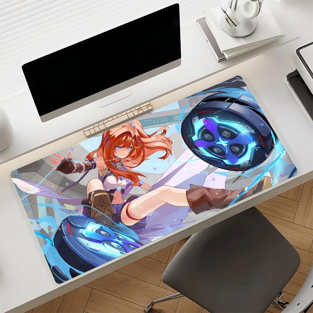Gaming Mouse Pad Desk Mat Antislip Stitched Edges Red Hair Anime Girl with Magic Print Keyboard Pad for Gamer Home Office