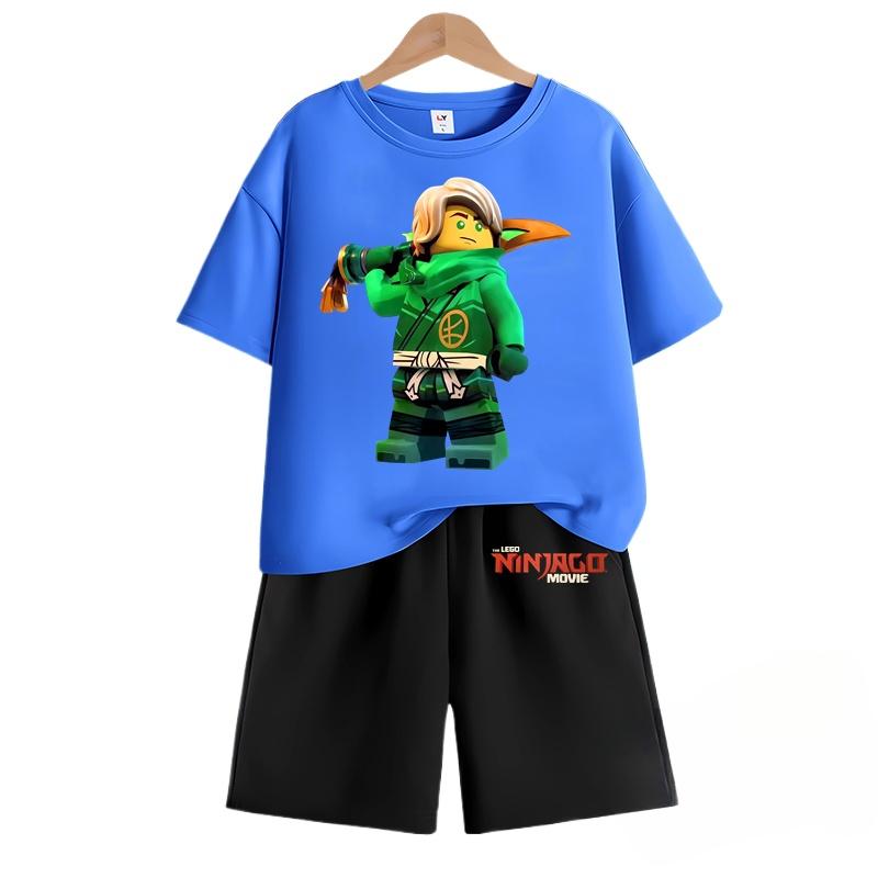 2025 MINISO Ninjago T-shirt + pantaloncini Cartoni animati Anime Stampa Ragazzi e Ragazze Pantaloncini a maniche corte Set due pezzi in estate Set a maniche corte per bambini 140