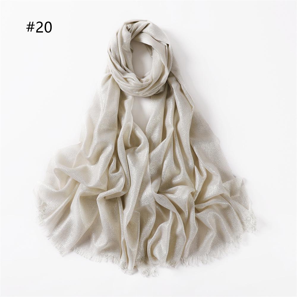 Elegant Two-End Tassel Scarf: Solid Color with Gold and Silver Threads