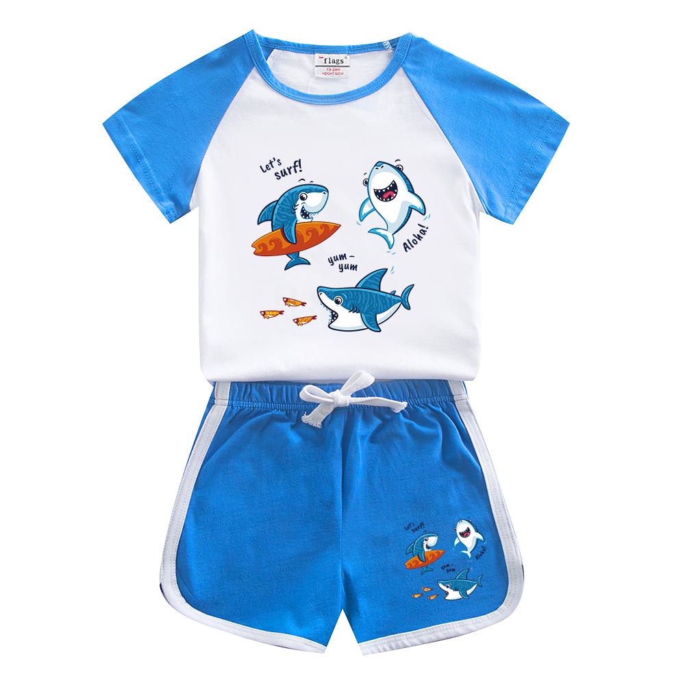 Baby Shark Boys & Girls Cotton Summer Set 2025: Cartoon Short Sleeve T-shirt & Shorts Two-Piece