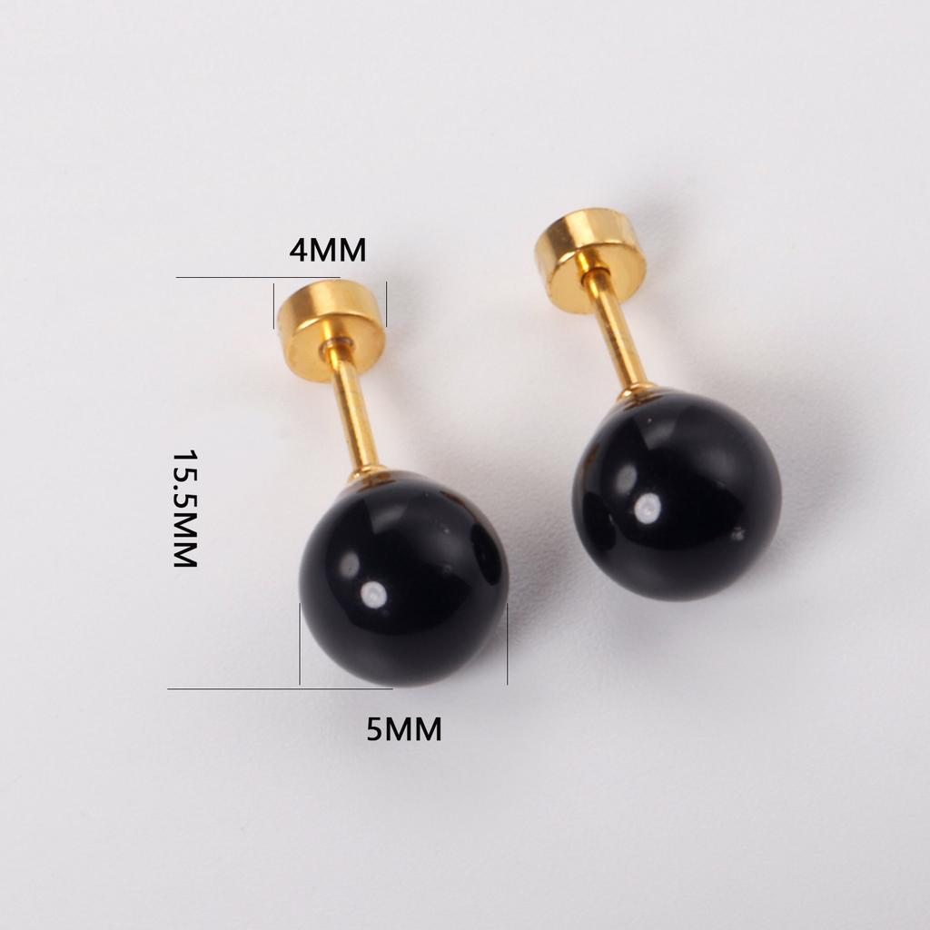 Classic Black Imitation Pearl Sstud Earrings 4-8MM Screw Back Stainless Steel Earrings Fashionable Jewelry for Men and Women