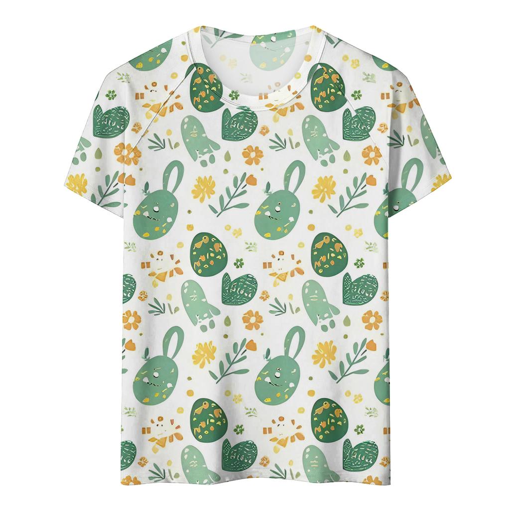 Women's Fashionable Casual Short-Sleeved Raglan Sleeve Easter Print T-Shirt Top