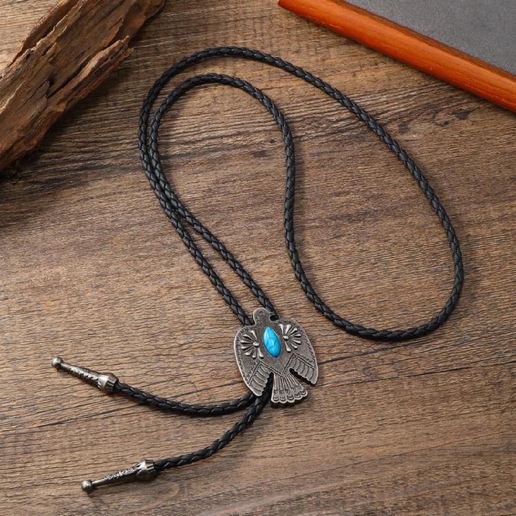 Men Bolo Tie Metal Eagle Bird Stone Cowboy Hat Western Necklace Costume Accessory