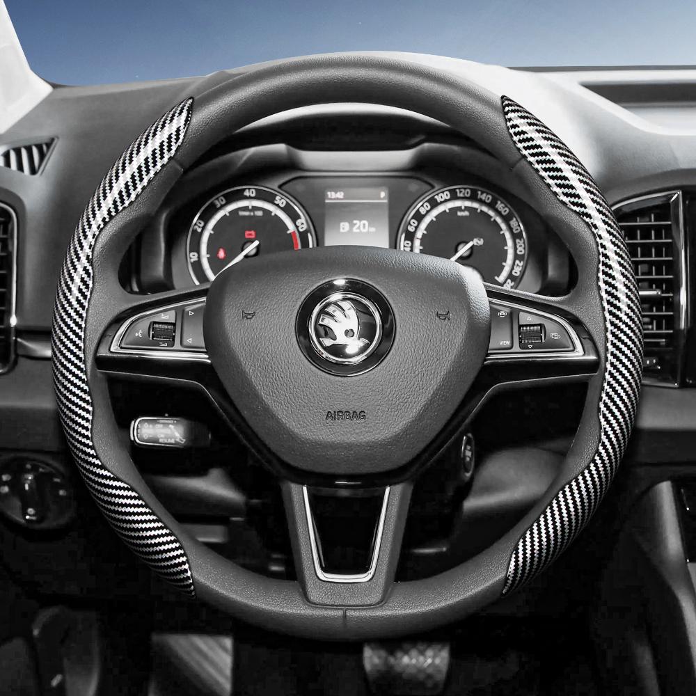 Suitable for Skoda Carbon Fiber Texture Steering Wheel Cover with Segmented Quick-Release Design, Durable, for Octavia Kamiq Fabia Kodiaq Karoq Enyaq