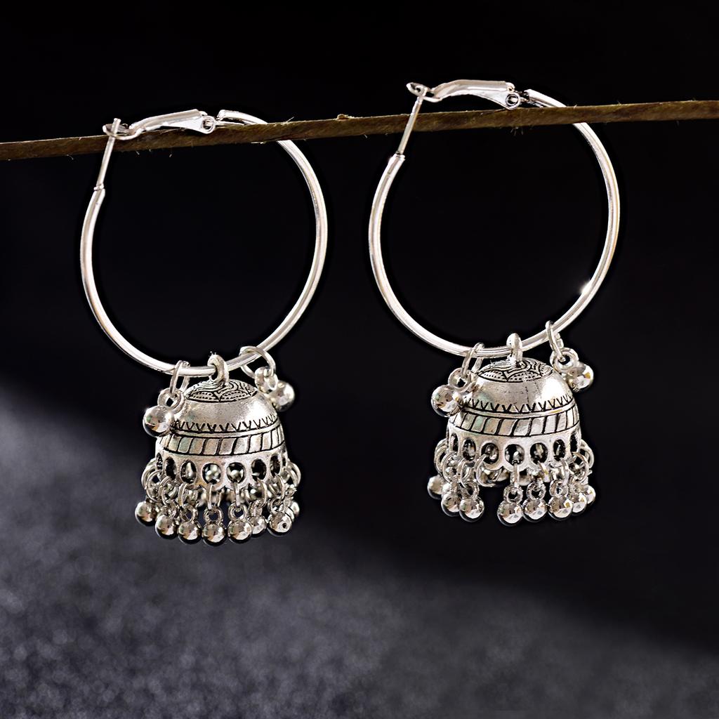 Kvinners Boho Etnisk Gull kobberbelagt Jhumka Indisk Øredobb Gypsy Zirkon Vintage Store Bjeller Dingle Hengende Øredobber For Kvinner