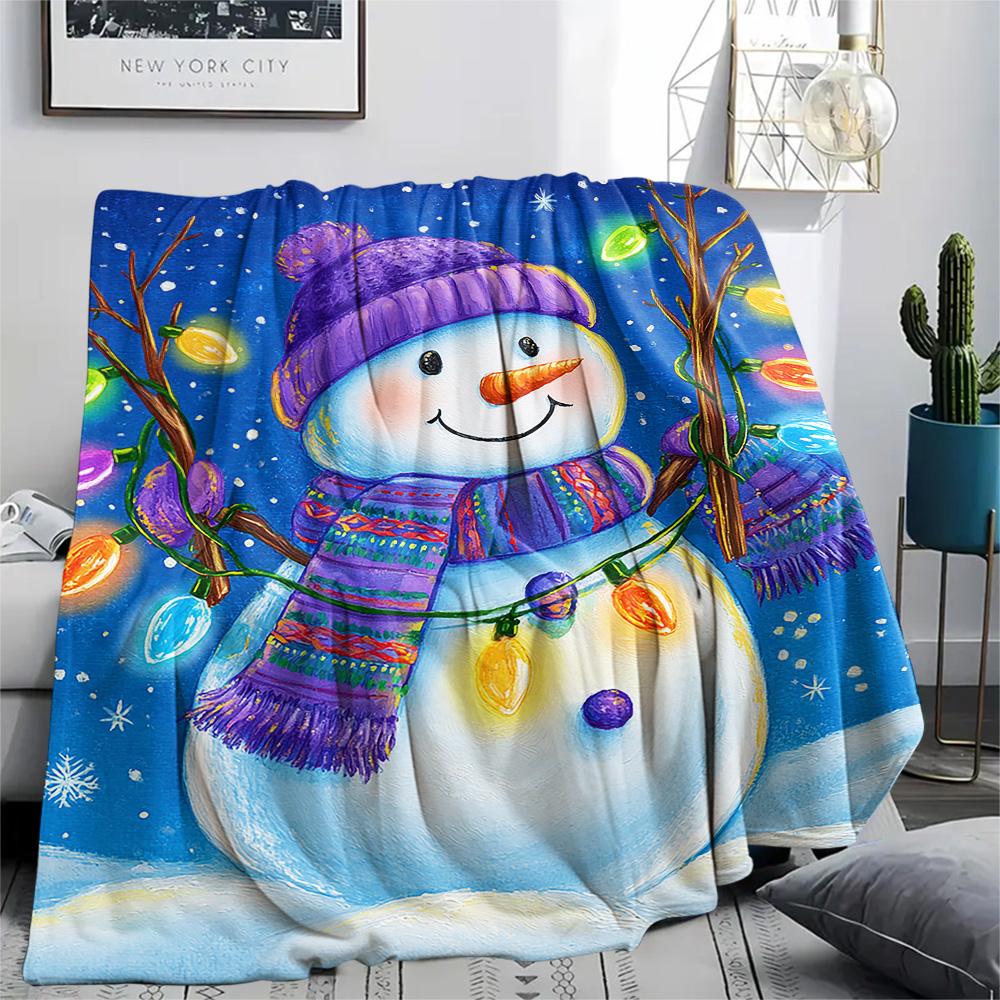 Schneemann-Print Flanelldecke, Hohe Qualität, Bequem für alle Jahreszeiten, Heimdekoration, Wärme und Komfort, Perfekt für Weihnachtsgeschenke