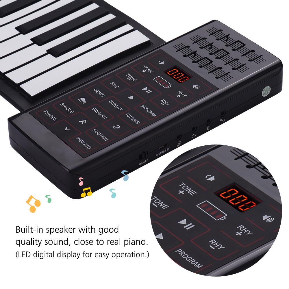 Portable Electric 88 Keys Roll Up Piano Multifunction Digital Piano Keyboard Built In Speaker Rechargeable Lithium