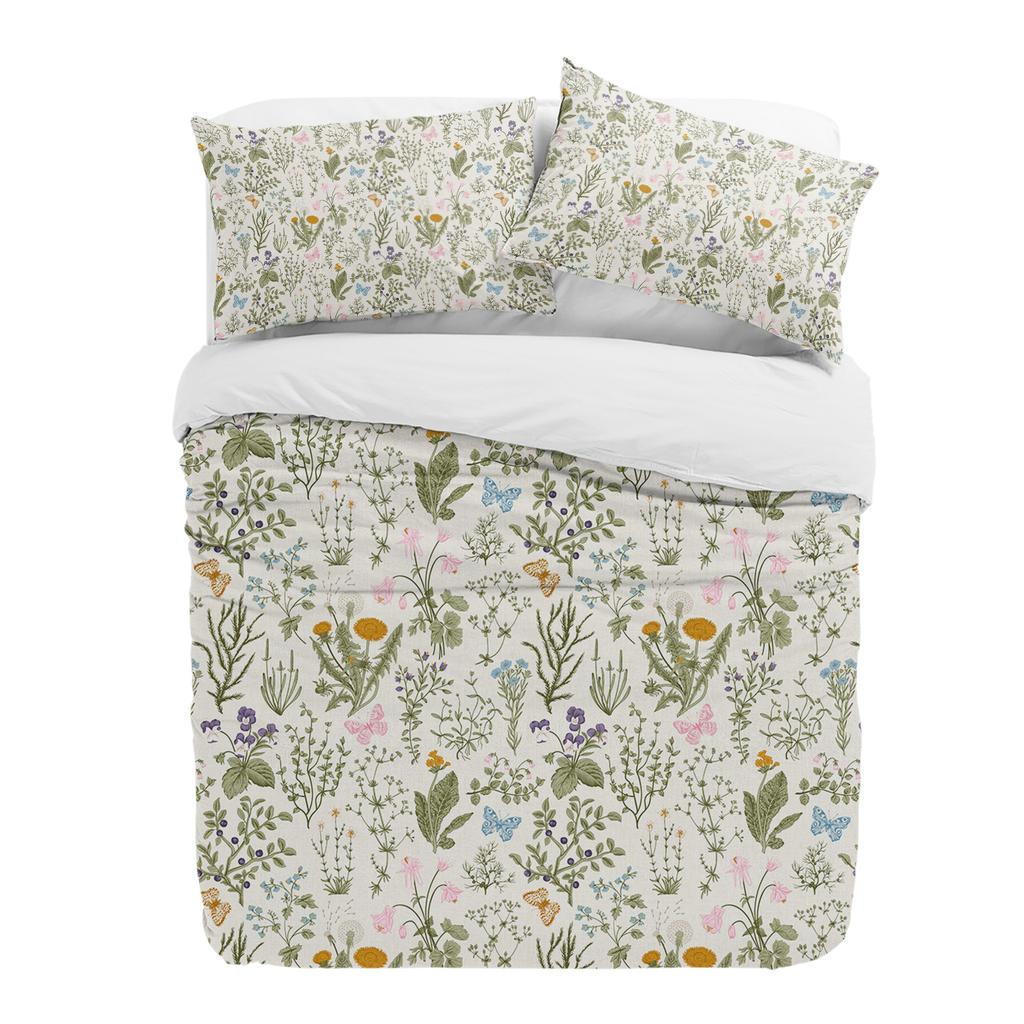 Vintage Herbaceous Floral Butterfly Flower 3pcs Bedding Set For Double Bed Home Textile Duvet Cover Quilt Cover Pillowcase