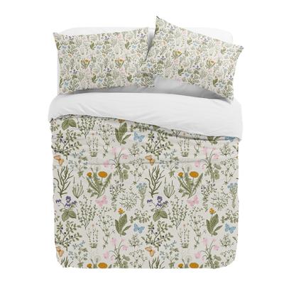 Juego de Ropa de Cama Floral Herbáceo Mariposa Flor 3 Piezas Para Cama Doble Textil del Hogar Funda Nórdica Funda de Colcha Funda de Almohada