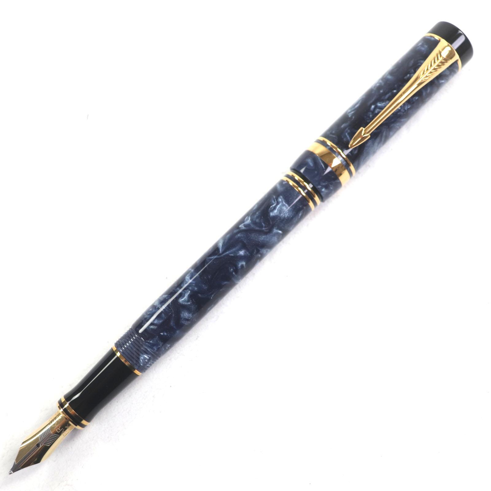 

Excellent PARKER fountain pen Duo Fold Marble Blue International Navy Black Gold 18K mens Used