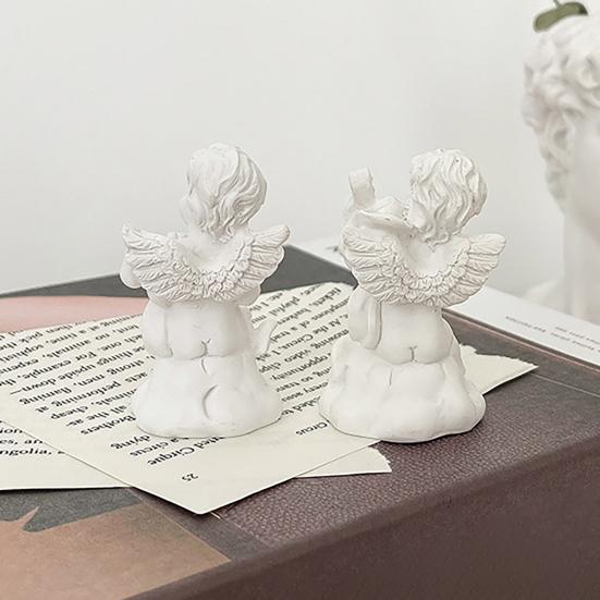2 Pcs Mini Cupid Figurine Small Resin Cherubs Playing Musical Instrument