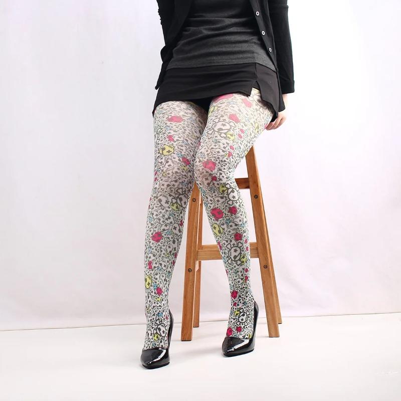 Patroon Gedrukte Retro Panty's Voor Vrouwen 17 Stijl Patroon Panty's Vrouwelijke Lente Nieuwe Ster Ruit Lange Sokken Kleur Panty's One Size gray
