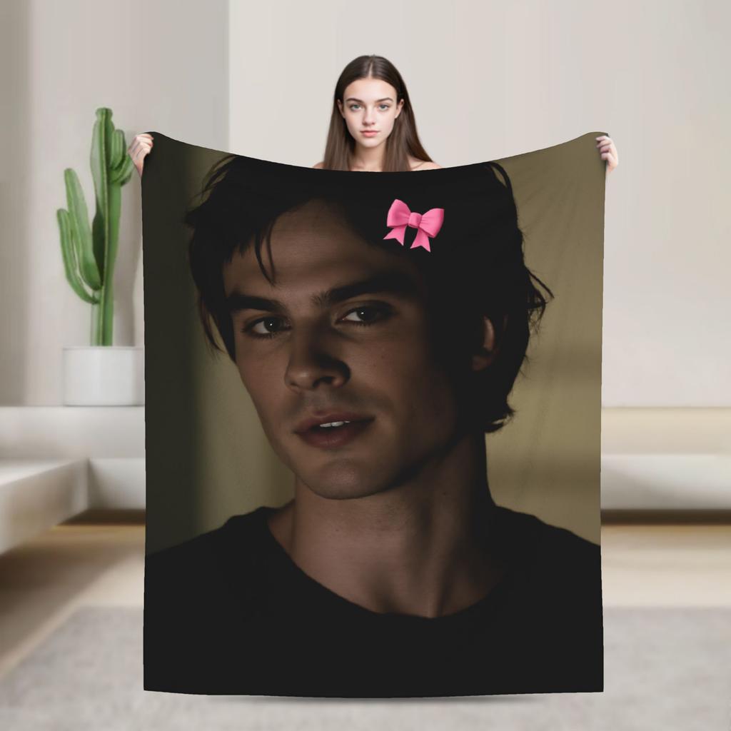 Damon Salvatore The Vampire Diaries Flannel Blanket Winter Super Warm Bedding Throws for Girls Boys Outdoor Bedspread Bed Cover