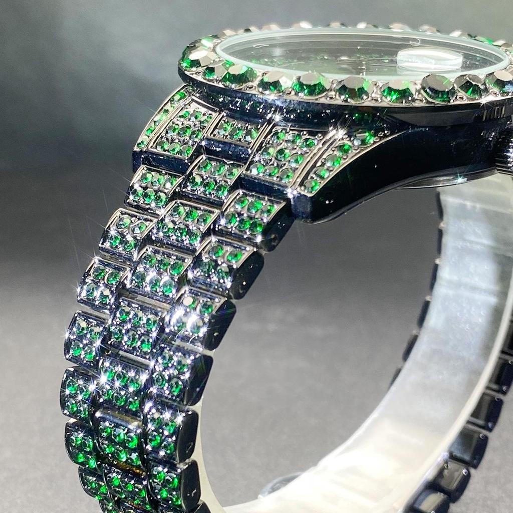 Luxury Diamond Watch for Men Fashion Bling Iced Out Day Date Watches Hip Hop Stainless Steel Quartz Man Clock