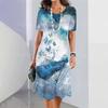 Elegant Women Short Sleeve Fashion 3d Print Midi Dress Plus Size Beach Clothing