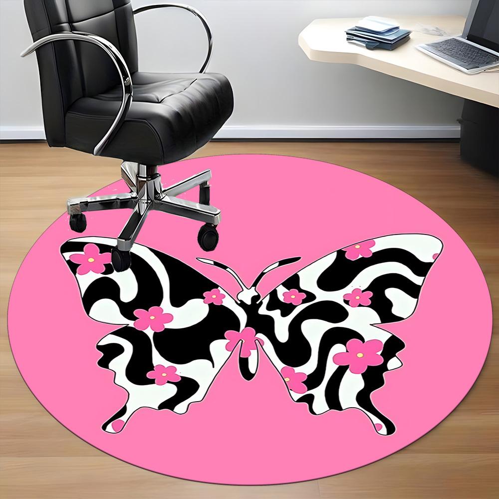 1 Stück Schmetterlinge Blumen Büro Runder Teppich, Matte Geeignet für Büro, Unter Bürostühlen Schlafzimmer Wohnzimmer Heimdekoration, Raum Deko