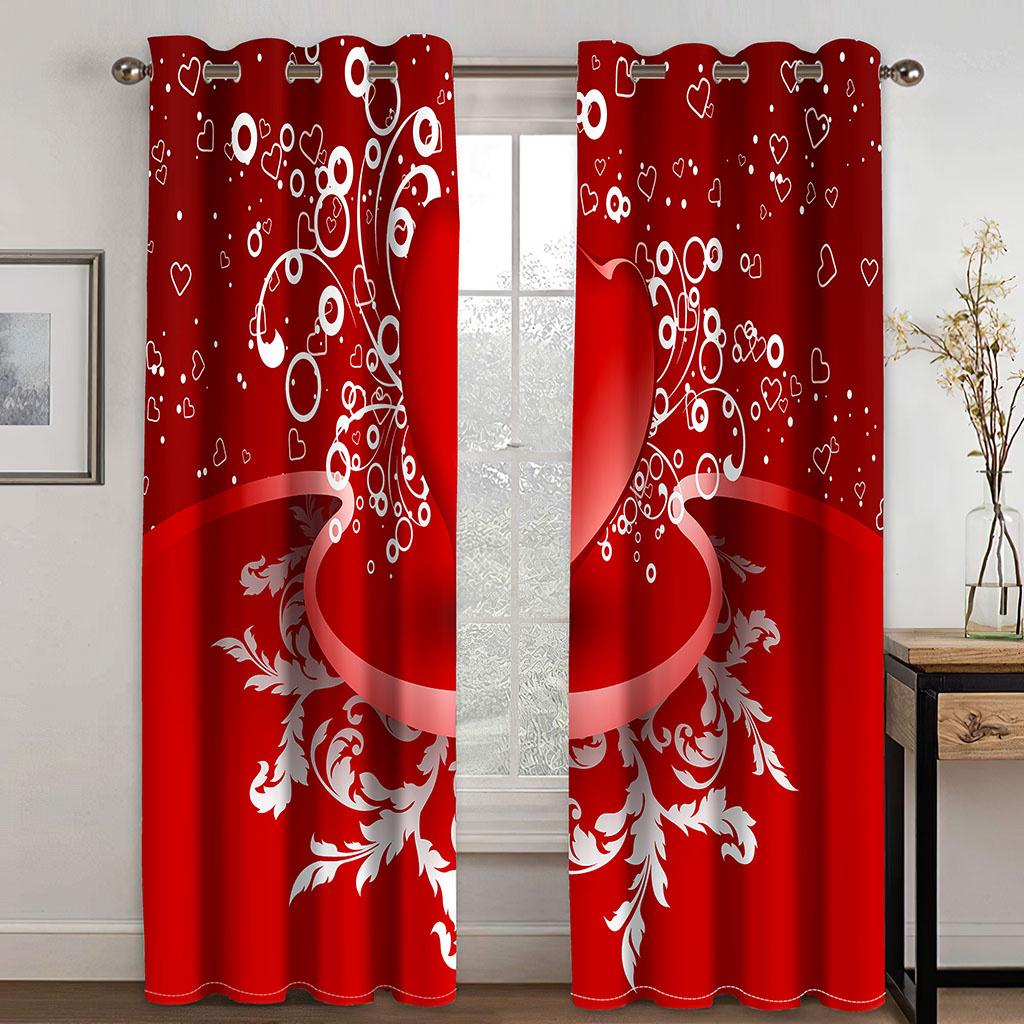 ModernRose Flower Happy Valentine's Day Window Curtains Blinds For Living Room Kids Bedroom Bathroom Kicthen Door Home Decor2Pcs