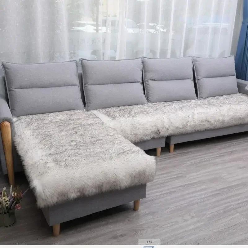 Nuovo Copridivano Copertura Completa Inverno Cuscino in Lana Sintetica Peluche Lungo Finestra Ispessito Europeo Antiscivolo Tappetini per Divano