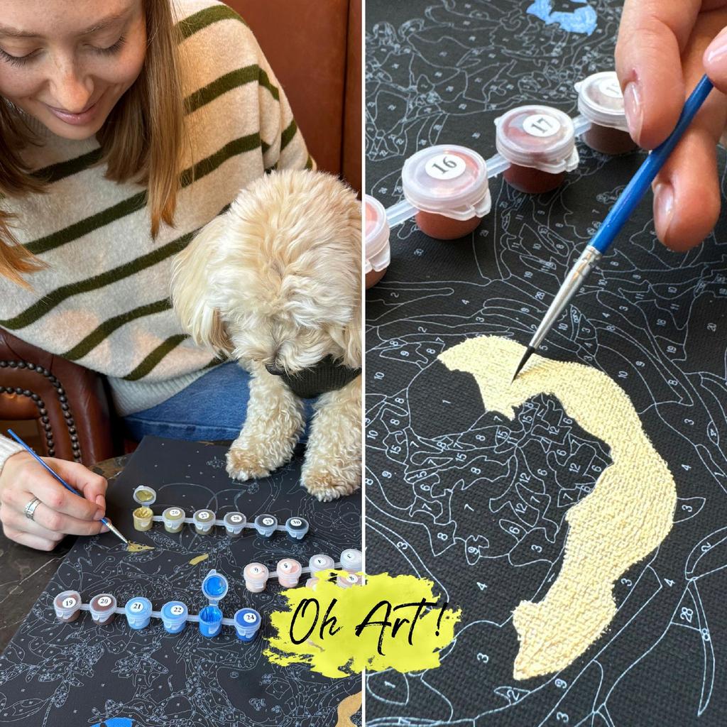 Painting By Numbers On Black Canvas Wolf With Gold Paint With Frame Oh Art!