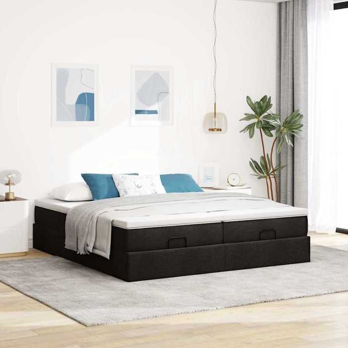 VidaXL Ottoman Bed Frame with Mattress Black 180x200cm Fabric, Bed Frame with Storage, Bed Frame with Underbed Storage 3311243