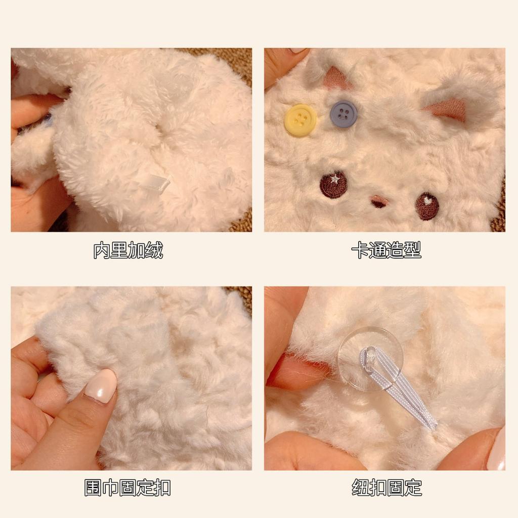 Plush neck protection scarf female winter warm cute cat plush thickened cycling antifreeze small scarf gloves set