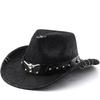 Bull Head Belt Rivet Jazz Hat Men's and Women's Spring, Summer and Autumn Outdoor Travel Visor Big Edge Leather Western Cowboy Hat
