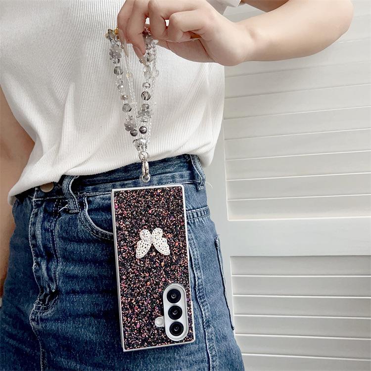 Applicable to Samsung ZFold7 folding glitter butterfly mobile phone case ZFold6 portable chain anti-drop zfold5 protective case