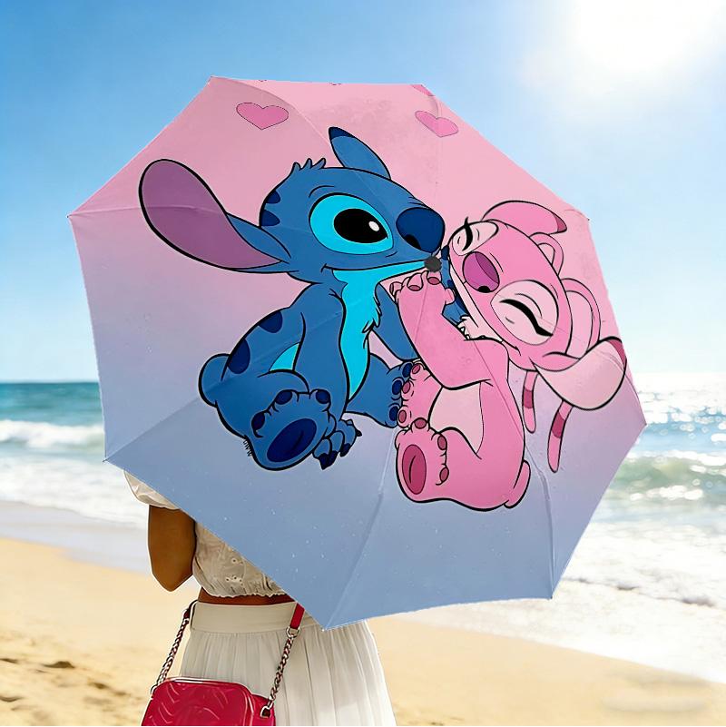 Lilo Stitch Love 8 Ribs 3Fold Black Glue Uv Protection Umbrella Sun Protection Rainproof Compact Folding Umbrella For Travel Daily Use C924739