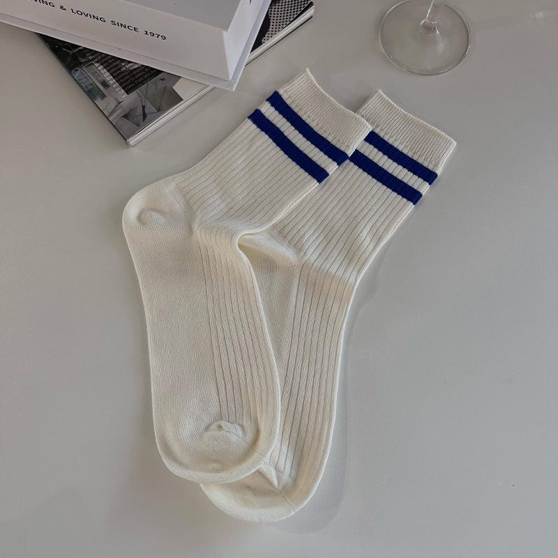 

Women s Retro Striped Double Needle Mid-Calf Cotton Socks One Size 35-43 (Double Knit)