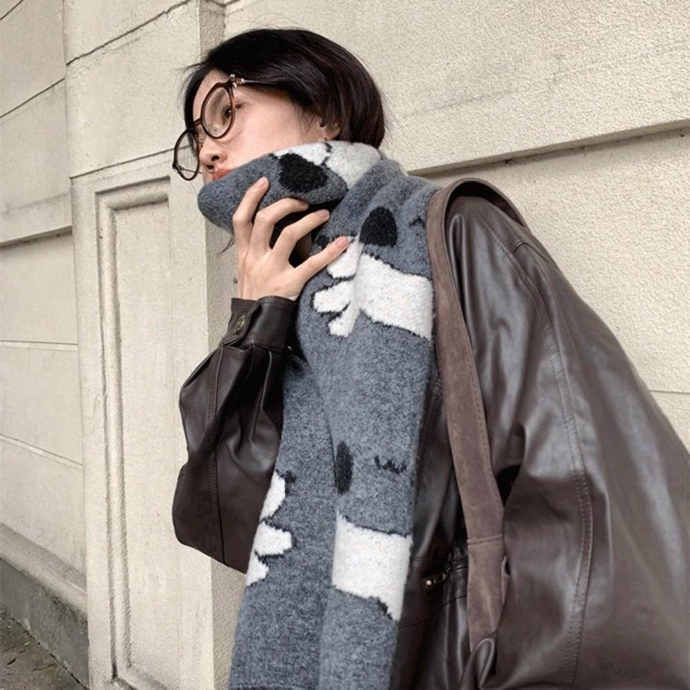 Windproof Cashmere Blend Scarf Korean Style Knitted Shawl Fashion Puppy Pattern Scarf  Women/Men