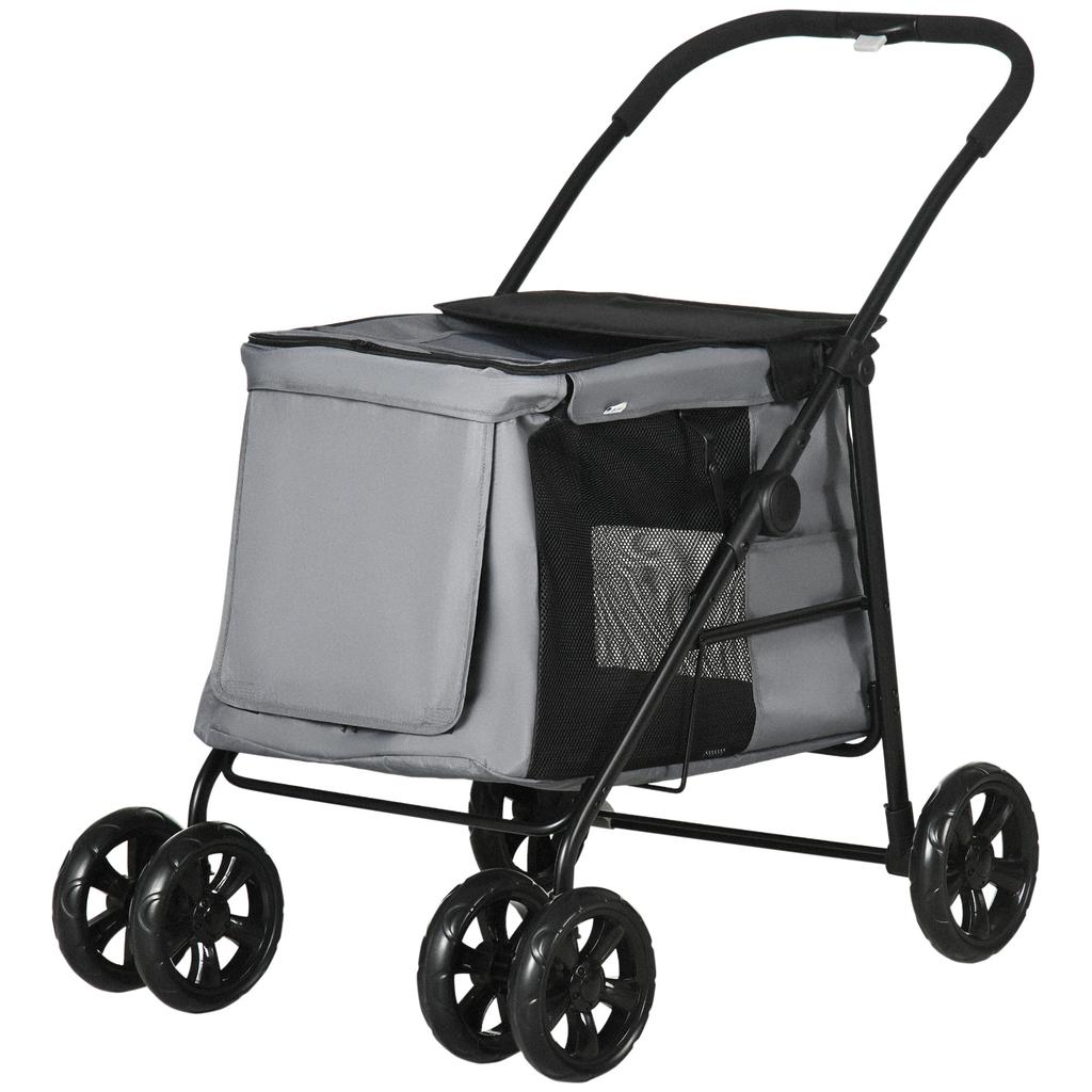 Dog Trolley incl. Cushion, 3 Side Pockets, Foldable, Dog Stroller, 102 cm x 62 cm x 105 cm, Grey